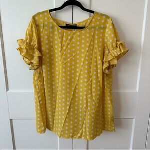 Lane Bryant Yellow Polka Dot Crew Neck Ruffle Sleeves, size 18